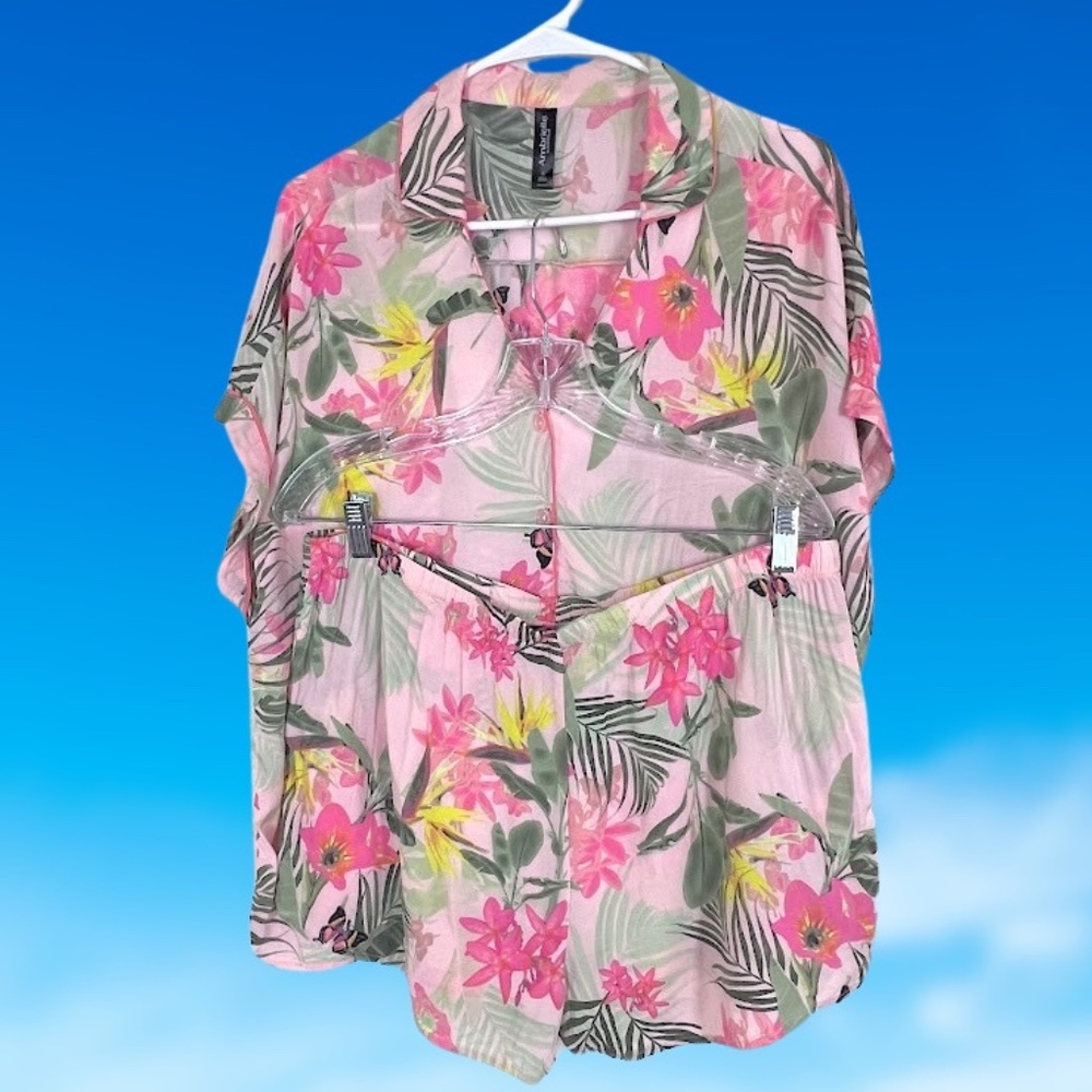 Ambrielle 100% Rayon Floral Sleepwear/Lounge Set - Picture 1 of 12